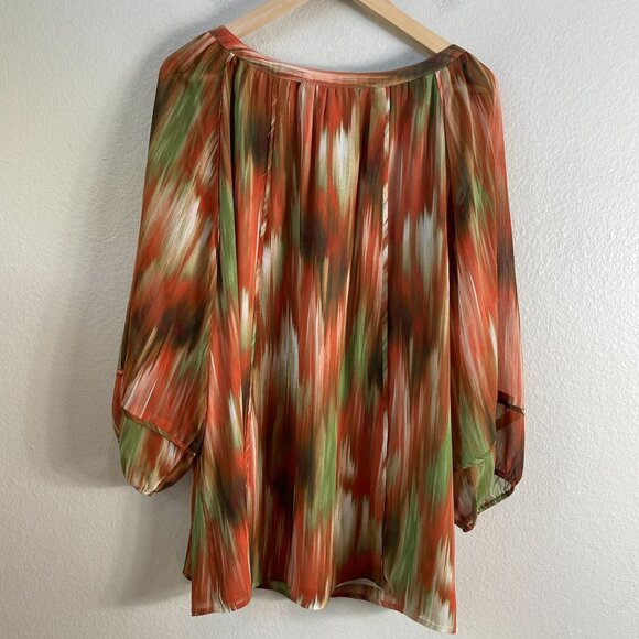 Jones New York Woman Plus 3X Signature Blouse Orange Green Pattern Shirt Top - Picture 8 of 9